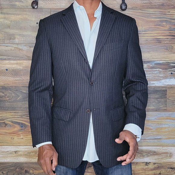 Missoni Italy Wool Charcoal Gray Striped Double Vented Blazer Sport Jacket 38R